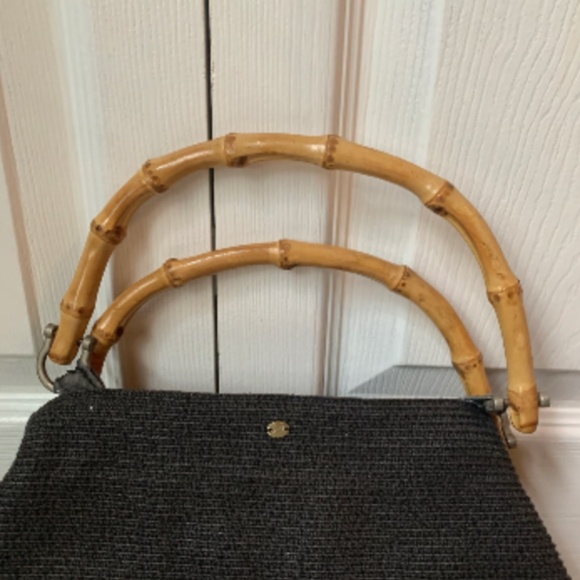Vintage Black Woven Bag with Bamboo Handles - Picture 6 of 12